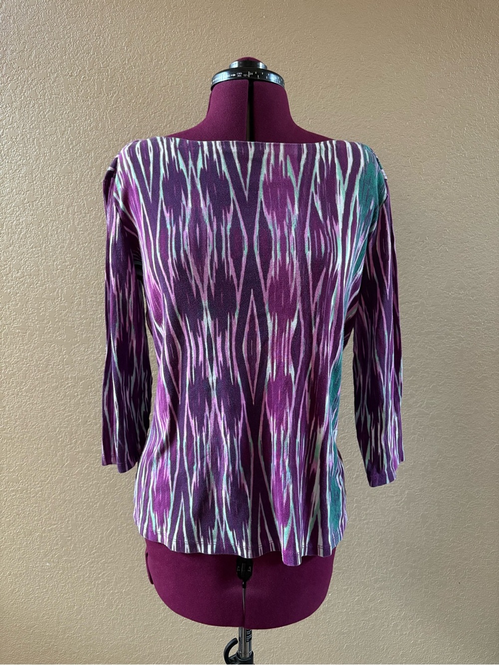 Jones New York Purple Ikat Boatneck Long Sleeve Top